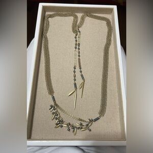 Stella And Dot Laurel Simulated Pearl Chain mail Lariat Style Boho Necklace